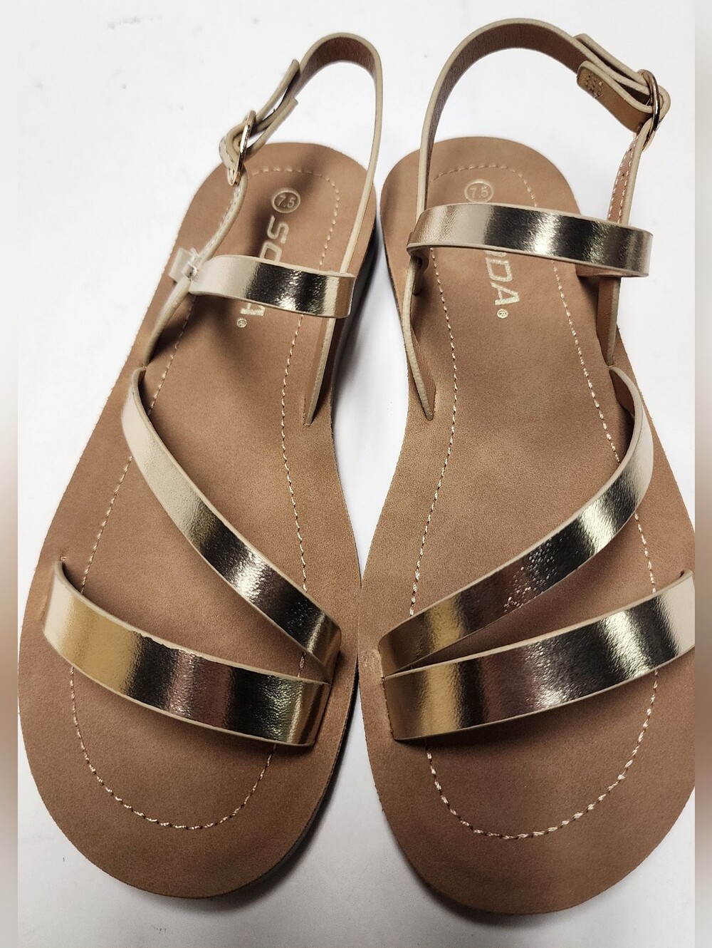 Size 7.5 Women’s Sandals Shoes Gold Ankle Thin Strap Adjustable Buckle New